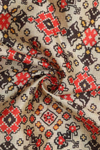 Off White Patola Design Tussar Silk Fabric  - Digital Print ( 1 Mtr ) - Luxurion World
