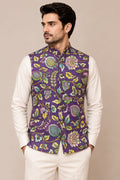 Purple Kalamkari Tussar Silk Nehru Jacket  Kalamkari print Festive