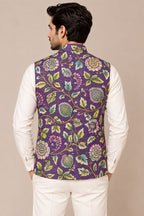 Purple Kalamkari Tussar Silk Nehru Jacket  Kalamkari print Festive
