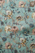 Blue Kalamkari Tussar Silk Fabric - Digital Print (1 Mtr) - Luxurion World