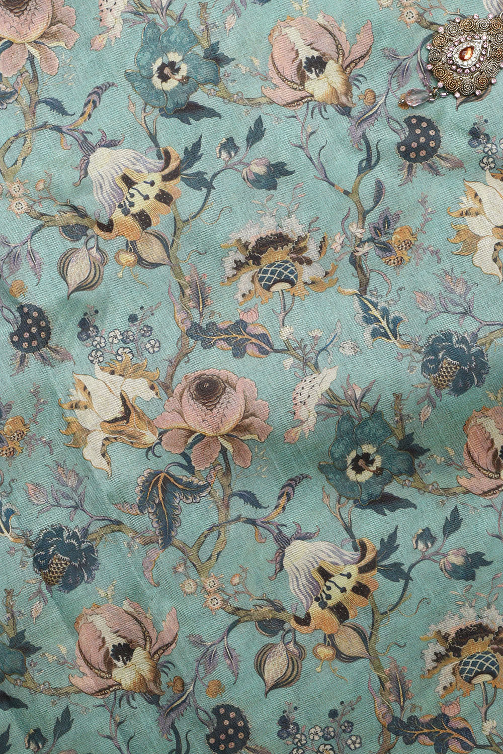 Blue Kalamkari Tussar Silk Fabric - Digital Print (1 Mtr) - Luxurion World