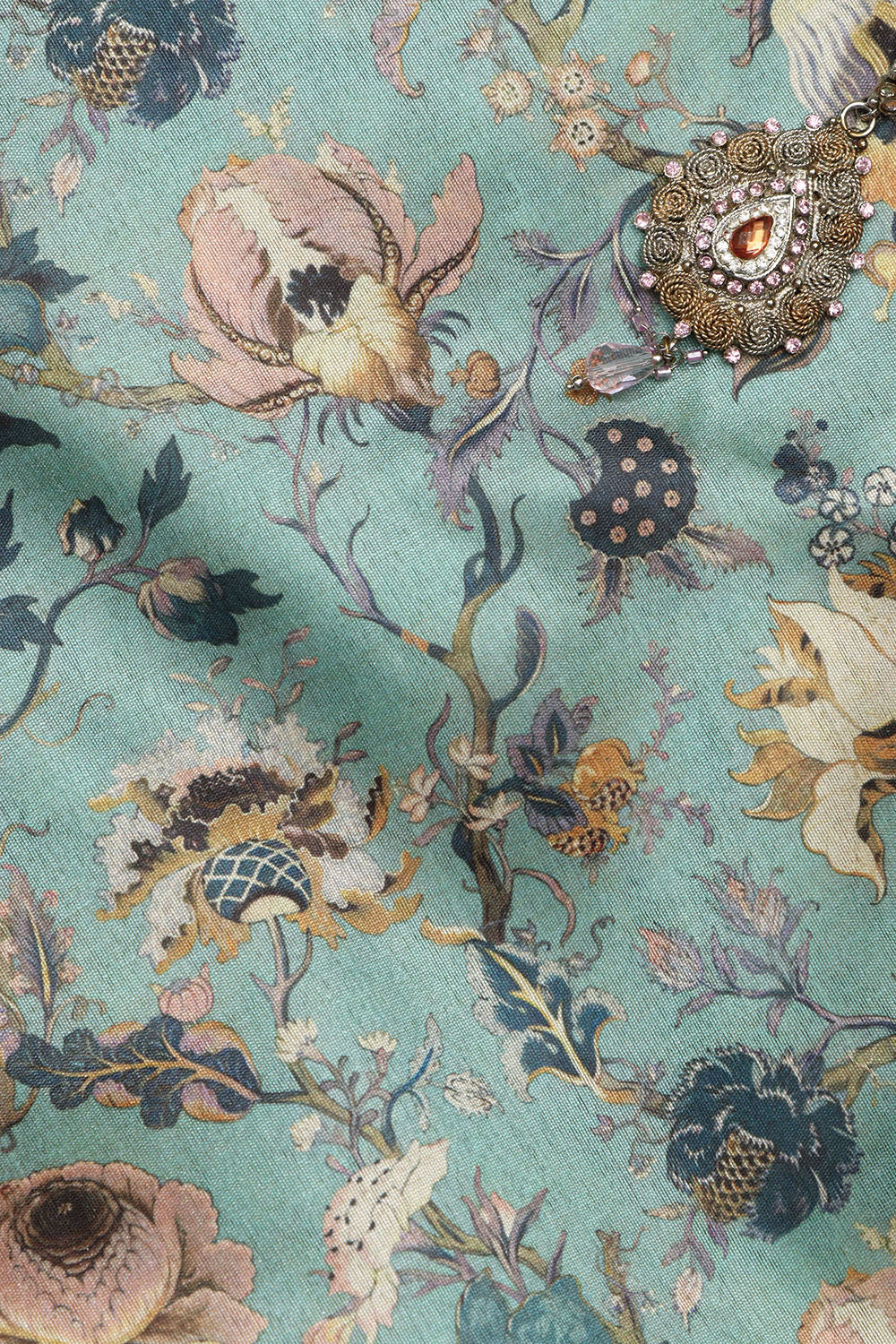 Blue Kalamkari Tussar Silk Fabric - Digital Print (1 Mtr) - Luxurion World