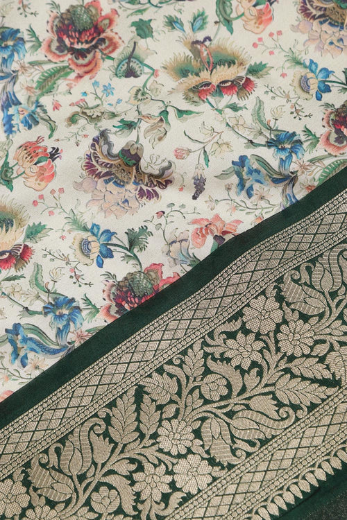 Multicolor Kalamkari Tussar Silk Digital Print Fabric With Banarasi Border - Luxurion World
