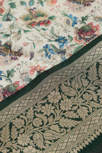 Multicolor Kalamkari Tussar Silk Digital Print Fabric With Banarasi Border - Luxurion World