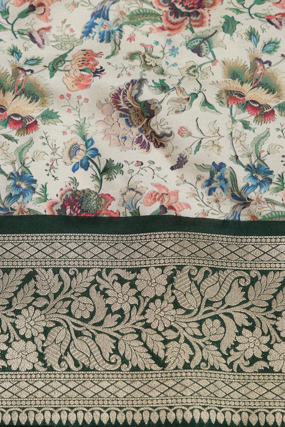 Multicolor Kalamkari Tussar Silk Digital Print Fabric With Banarasi Border - Luxurion World