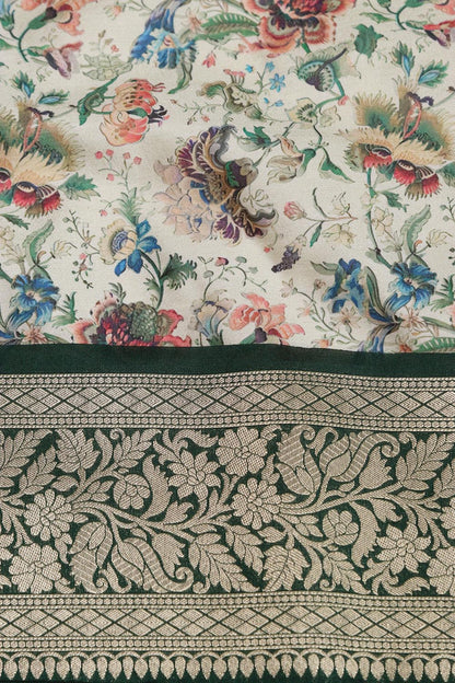 Multicolor Kalamkari Tussar Silk Digital Print Fabric With Banarasi Border