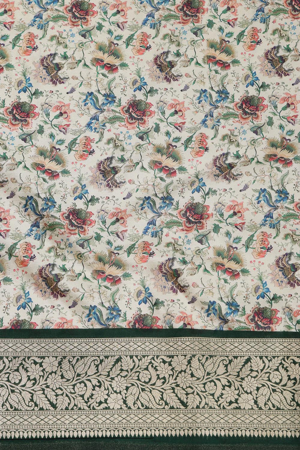 Multicolor Kalamkari Tussar Silk Digital Print Fabric With Banarasi Border