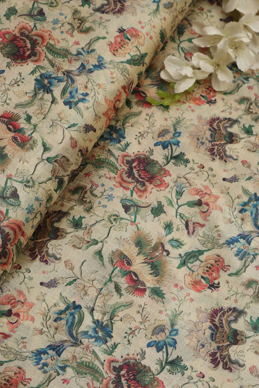 Pastel Patola Tussar Silk Fabric with Digital Print