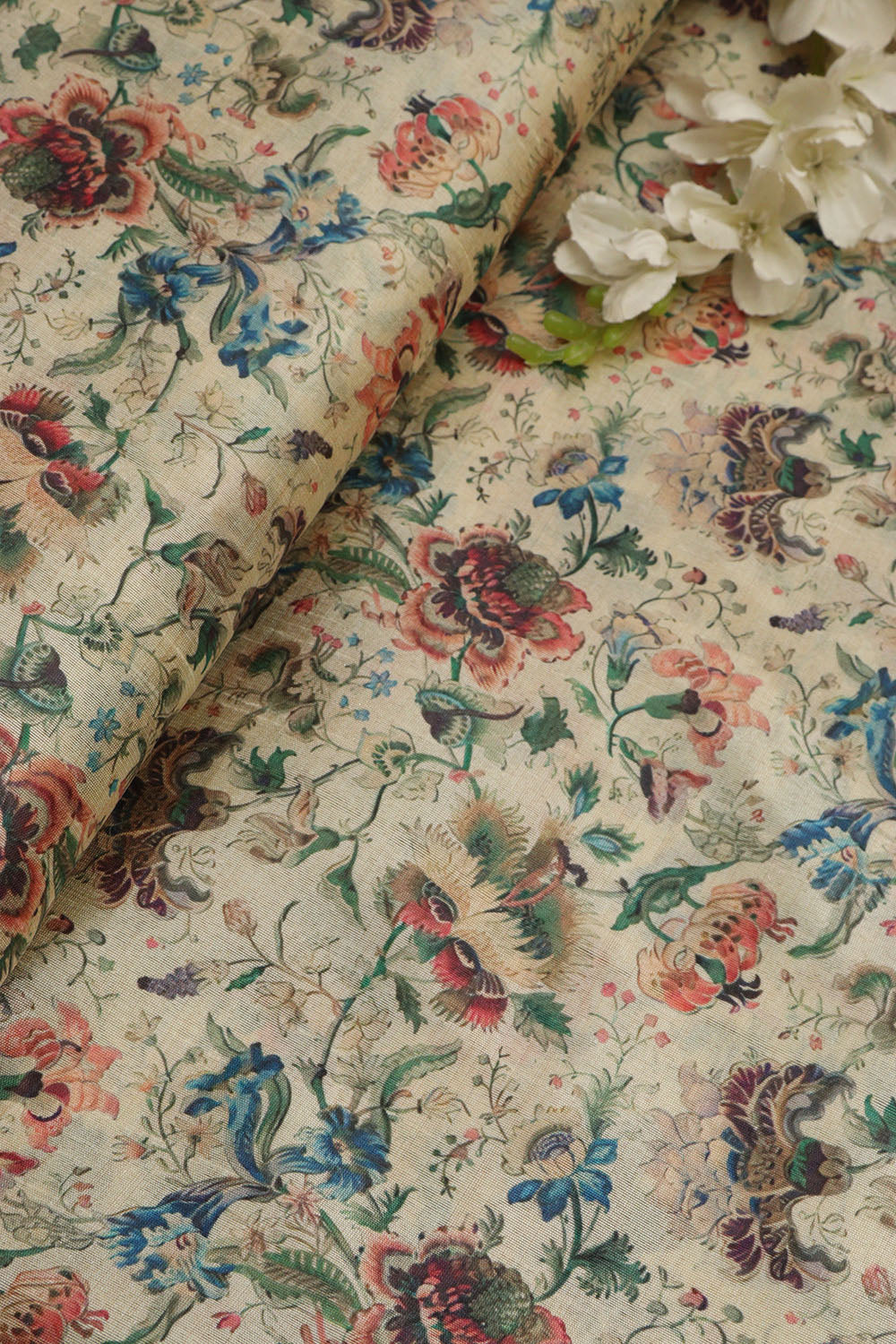 Pastel Kalamkari Tussar Silk Fabric - Digital Print (1 Mtr) - Luxurion World