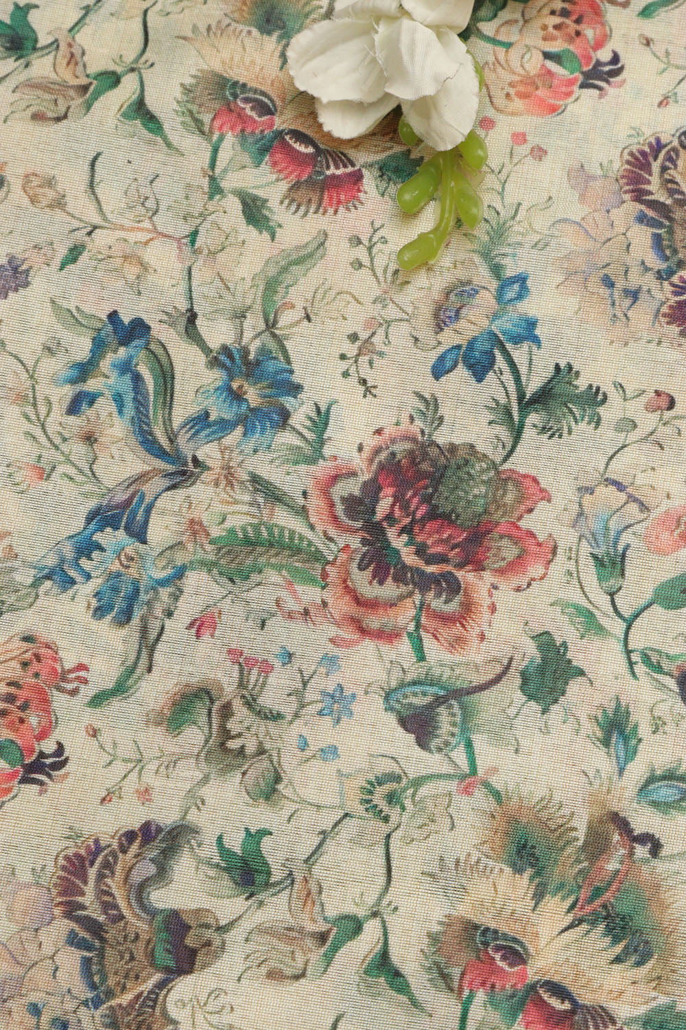Pastel Kalamkari Tussar Silk Fabric - Digital Print (1 Mtr) - Luxurion World