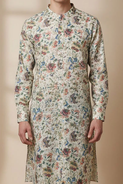 Pastel Digital Printed Tussar Silk Kalamkari Design Kurta - Luxurion World