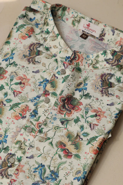 Pastel Digital Printed Tussar Silk Kalamkari Design Kurta - Luxurion World