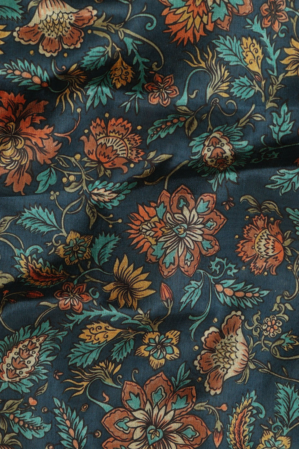 Blue Kalamkari Tussar Silk Fabric  - Digital Print (1 Mtr) - Luxurion World