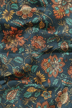 Blue Kalamkari Tussar Silk Fabric  - Digital Print (1 Mtr) - Luxurion World