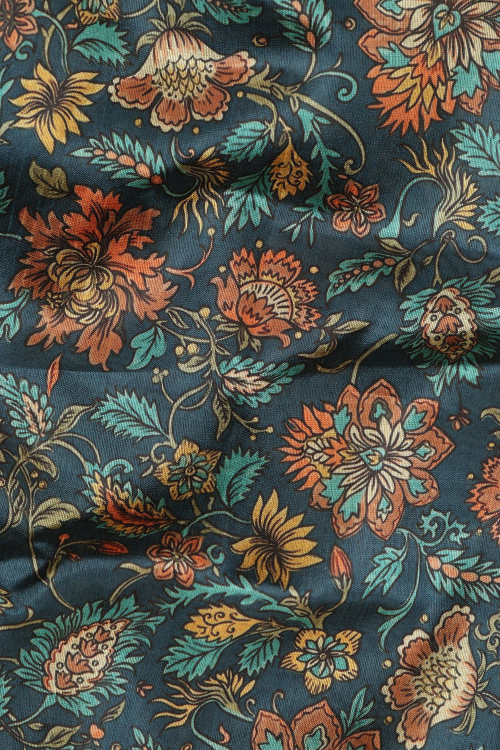 Blue Kalamkari Tussar Silk Fabric  - Digital Print (1 Mtr) - Luxurion World