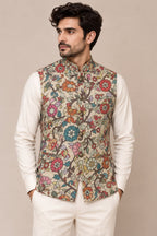 Pastel Kalamkari Tussar Silk Nehru Jacket Kalamkari Print Festive