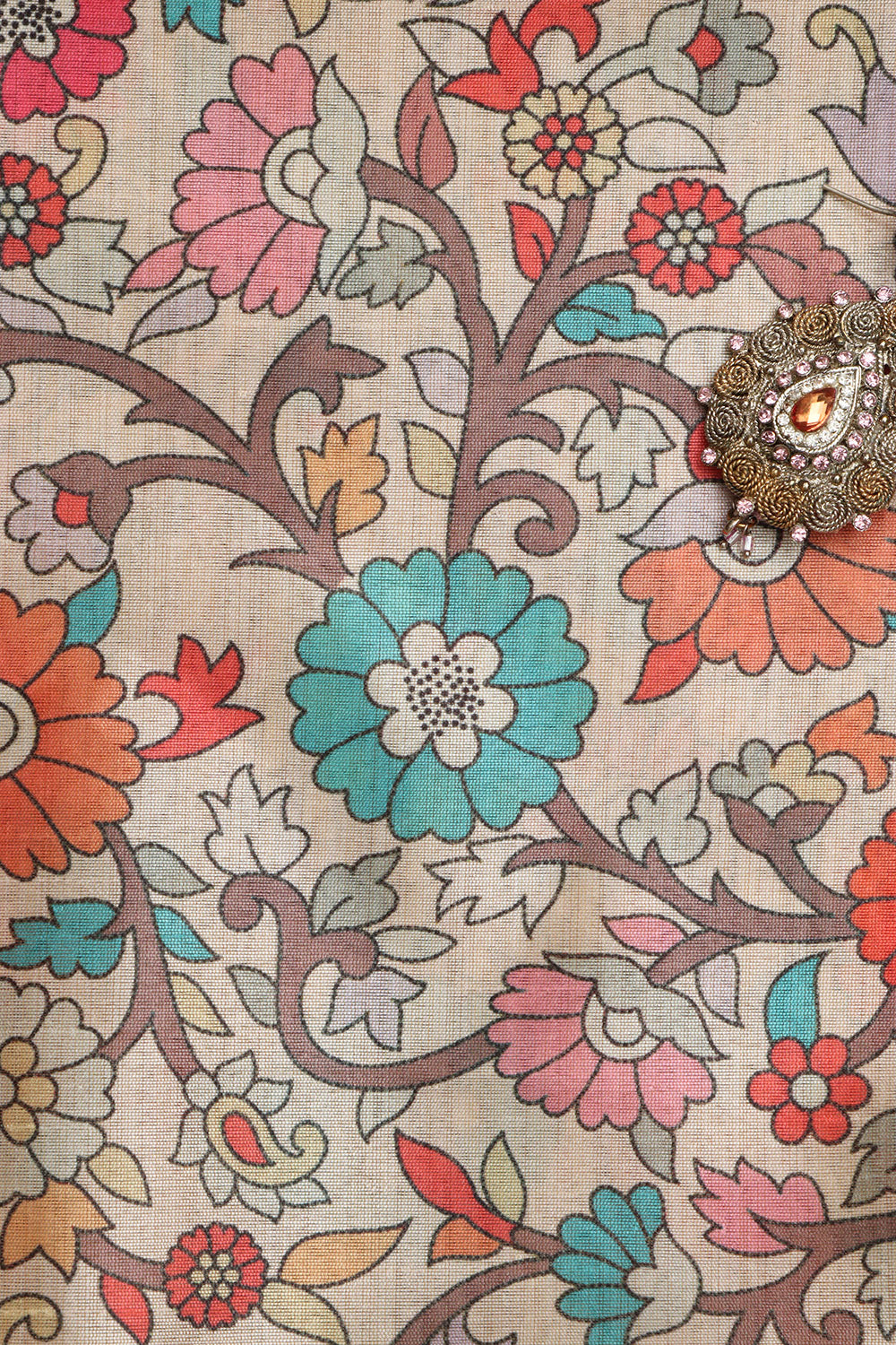 Pastel Kalamkari Tussar Silk - Digital Print (1 Mtr) - Luxurion World