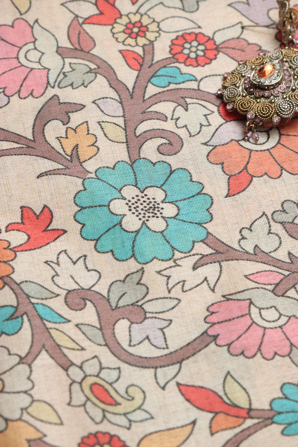 Pastel Kalamkari Tussar Silk - Digital Print (1 Mtr) - Luxurion World