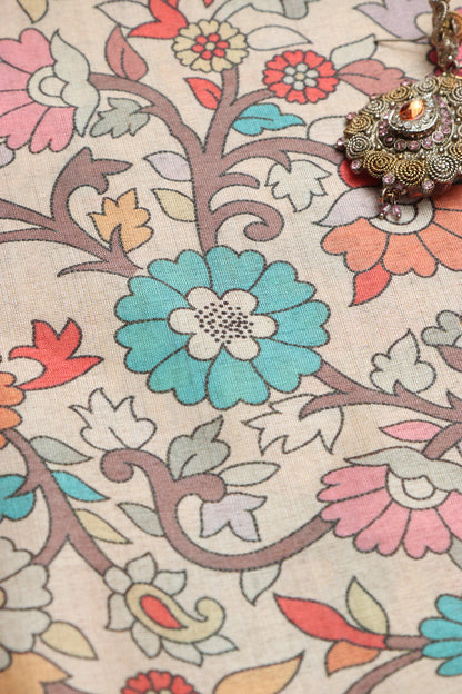 Pastel Kalamkari Tussar Silk - Digital Print (1 Mtr) - Luxurion World