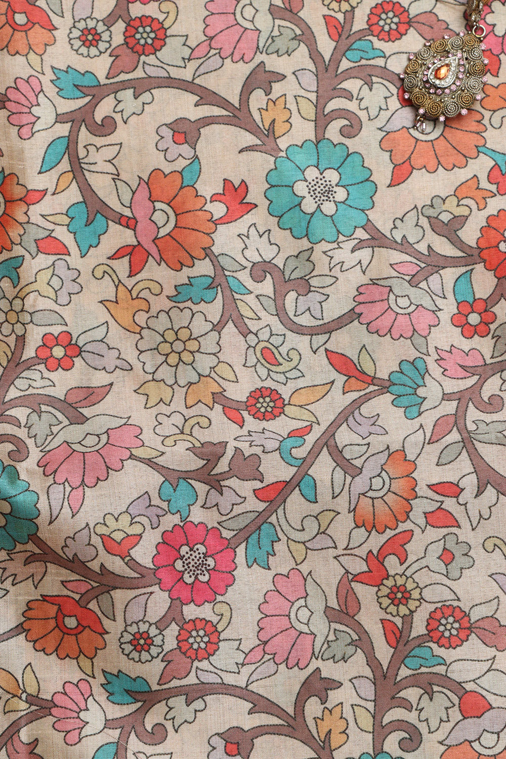 Pastel Kalamkari Tussar Silk - Digital Print (1 Mtr) - Luxurion World