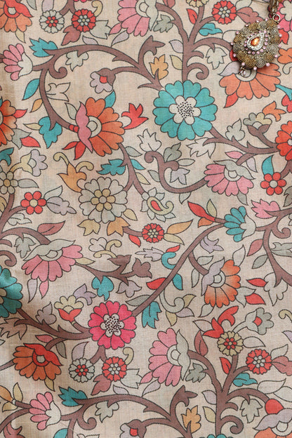 Pastel Kalamkari Tussar Silk - Digital Print (1 Mtr) - Luxurion World
