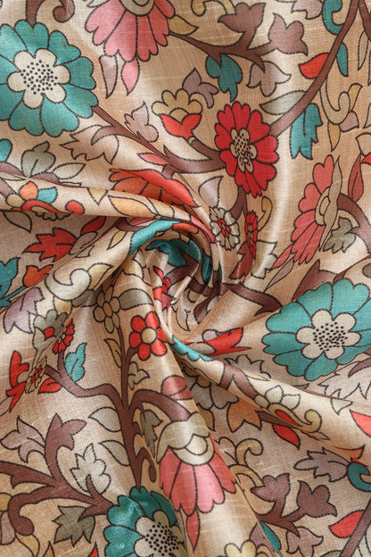 Pastel Kalamkari Tussar Silk - Digital Print (1 Mtr) - Luxurion World