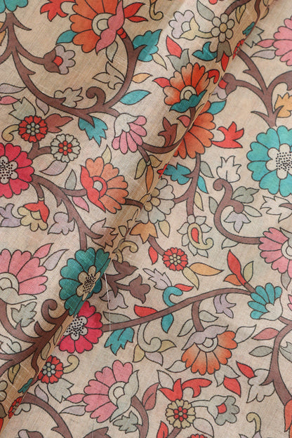Pastel Kalamkari Tussar Silk - Digital Print (1 Mtr) - Luxurion World