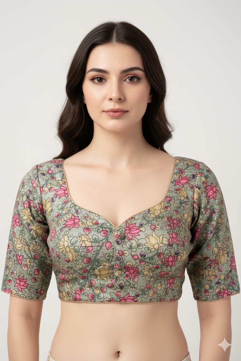 Vibrant Green Kalamkari Tussar Silk Blouse - Luxurion World