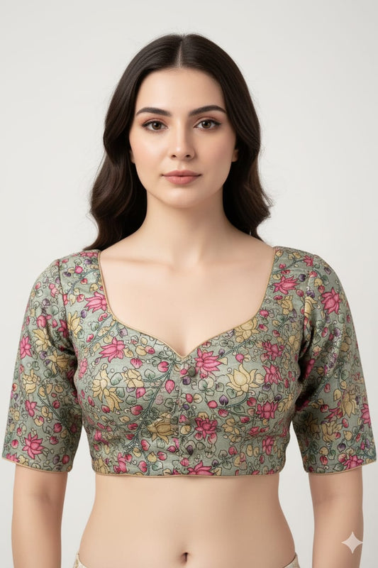 Vibrant Green Kalamkari Tussar Silk Blouse - Luxurion World