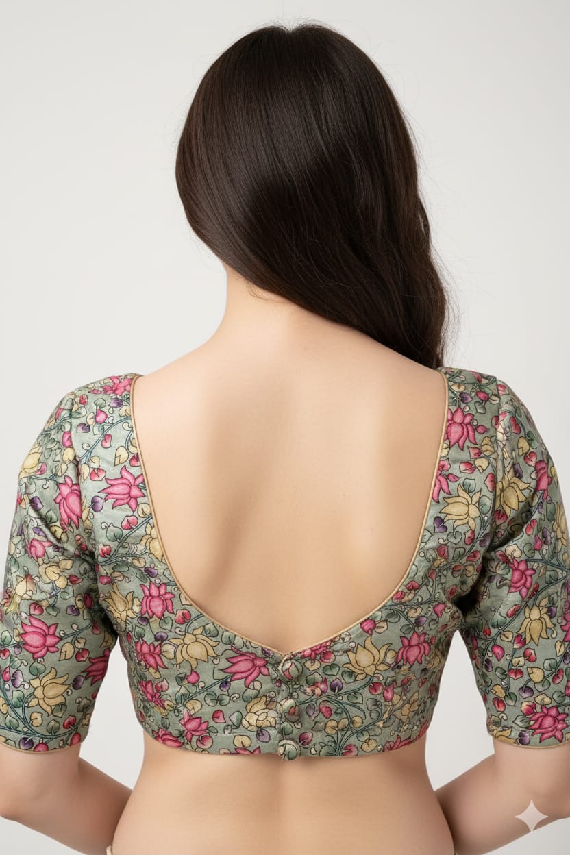 Vibrant Green Kalamkari Tussar Silk Blouse - Luxurion World