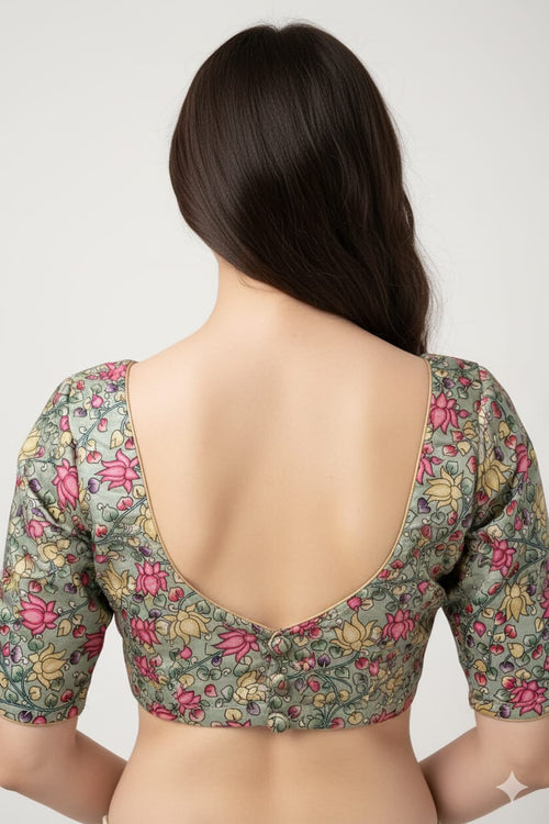 Vibrant Green Kalamkari Tussar Silk Blouse - Luxurion World