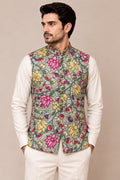 Green Kalamkari Tussar Silk Nehru Jacket — Kalamkari Weave, Festive