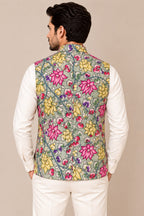 Green Kalamkari Tussar Silk Nehru Jacket — Kalamkari Weave, Festive