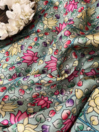 Green Kalamkari Tussar Silk Fabric - Digital Print - Luxurion World