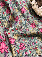 Green Kalamkari Tussar Silk Fabric - Digital Print - Luxurion World