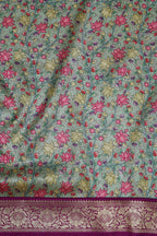Green Kalamkari Tussar Silk Digital Print Fabric With Banarasi Border - Luxurion World