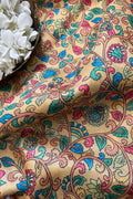 Yellow Kalamkari Tussar Silk Fabric - Digital Print (1 Mtr) - Luxurion World