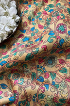 Yellow Kalamkari Tussar Silk Fabric - Digital Print (1 Mtr) - Luxurion World