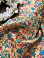 Yellow Kalamkari Tussar Silk Fabric - Digital Print (1 Mtr) - Luxurion World