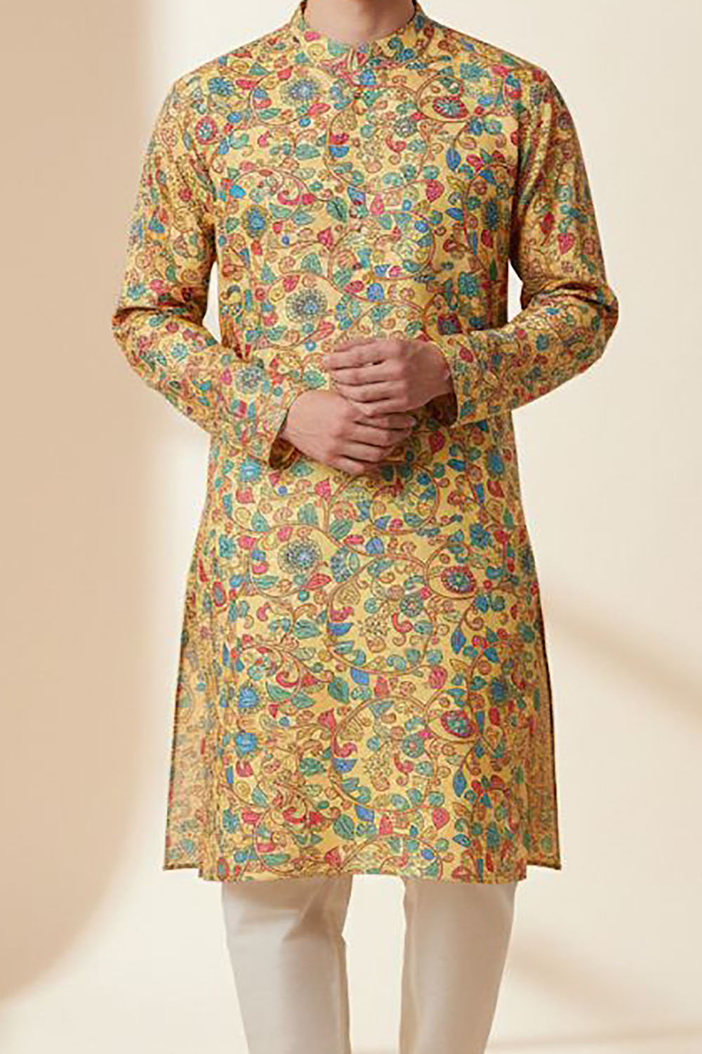 Yellow Kalamkari Digital Printed Tussar Silk Kurta - Luxurion World