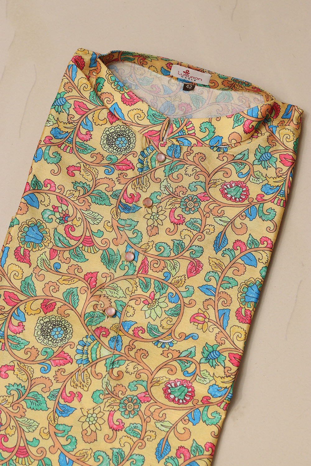 Yellow Kalamkari Digital Printed Tussar Silk Kurta - Luxurion World