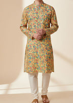 Yellow Kalamkari Digital Printed Tussar Silk Kurta - Luxurion World