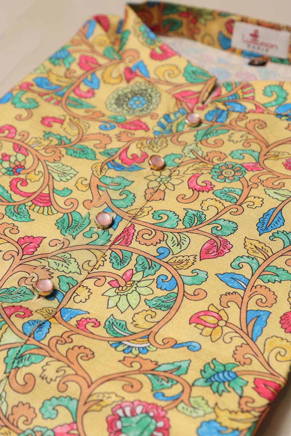 Yellow Kalamkari Digital Printed Tussar Silk Kurta - Luxurion World