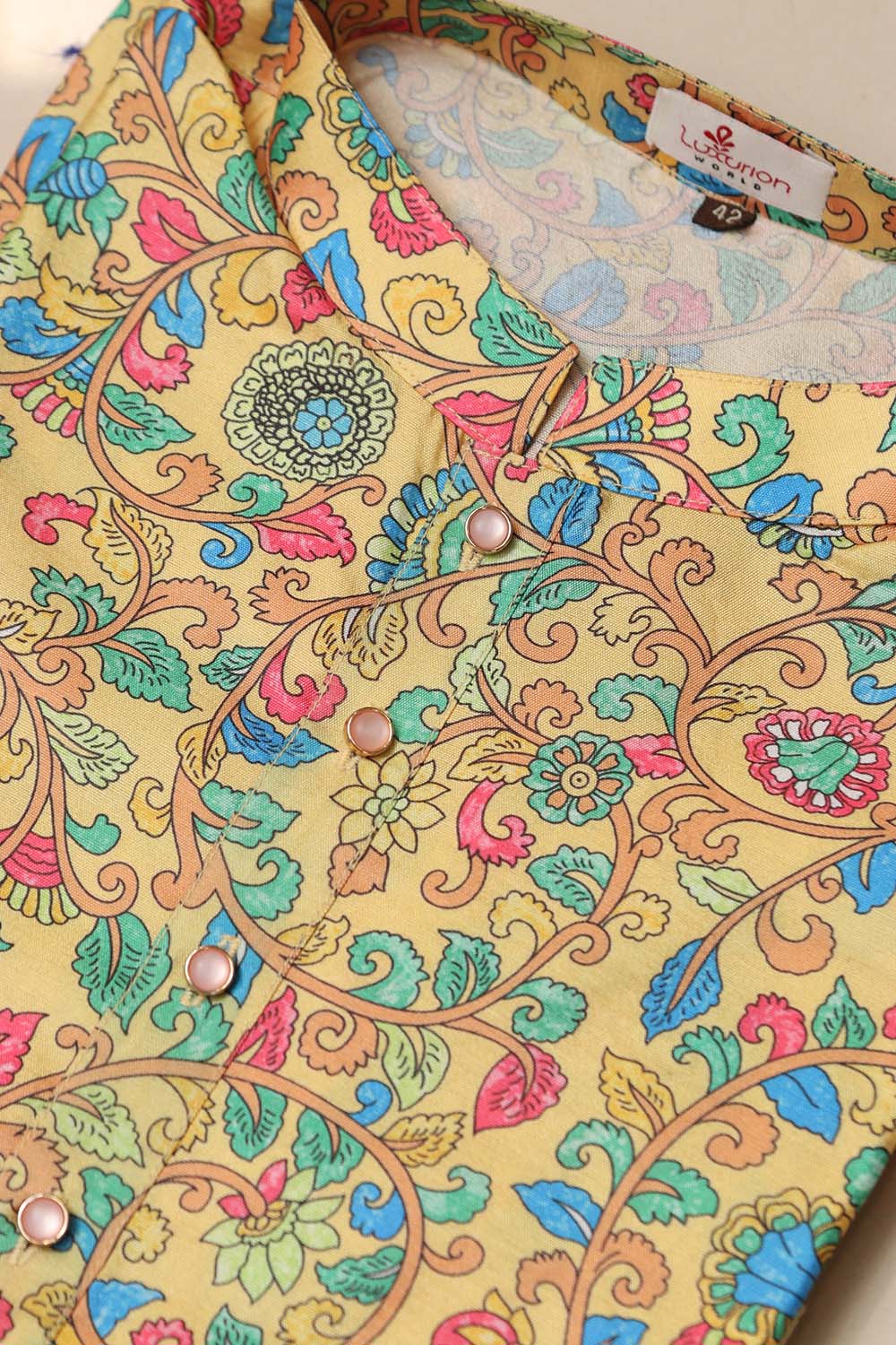 Yellow Kalamkari Digital Printed Tussar Silk Kurta - Luxurion World