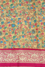 Yellow Kalamkari Tussar Silk Digital Print Fabric With Banarasi Border - Luxurion World