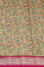 Yellow Kalamkari Tussar Silk Digital Print Fabric With Banarasi Border - Luxurion World