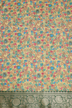 Yellow Kalamkari Tussar Silk Digital Print Fabric With Banarasi Border - Luxurion World