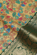 Yellow Kalamkari Tussar Silk Digital Print Fabric With Banarasi Border - Luxurion World