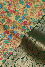 Yellow Kalamkari Tussar Silk Digital Print Fabric With Banarasi Border - Luxurion World