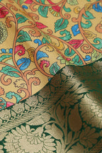 Yellow Kalamkari Tussar Silk Digital Print Fabric With Banarasi Border - Luxurion World